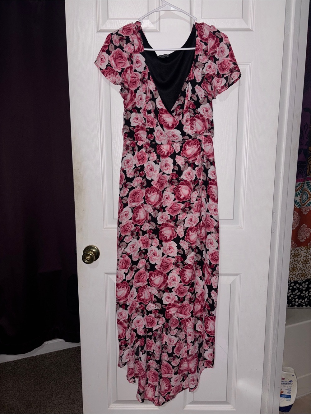 Lily Rose Black Maxi Dress with Pink Rose Print